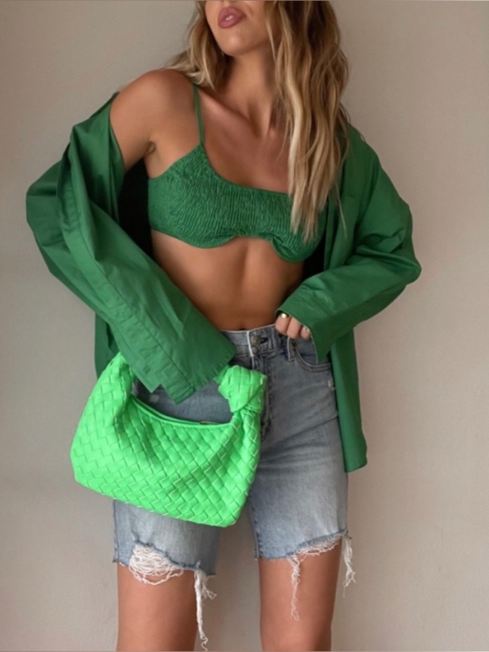 Le Lis Woman’s Green set - Button down with Crop Bra to match